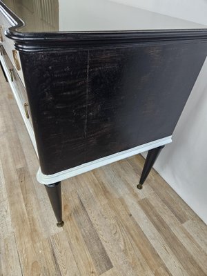 Black White Lacquered Chest with Glass Top and Brass Handles, 1960-ZUW-1798194