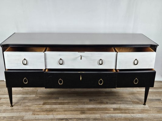 Black White Lacquered Chest with Glass Top and Brass Handles, 1960-ZUW-1798194