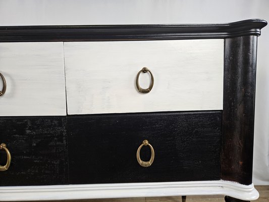 Black White Lacquered Chest with Glass Top and Brass Handles, 1960-ZUW-1798194