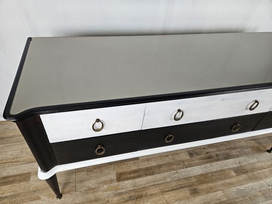 Black White Lacquered Chest with Glass Top and Brass Handles, 1960-ZUW-1798194