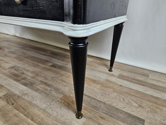 Black White Lacquered Chest with Glass Top and Brass Handles, 1960-ZUW-1798194