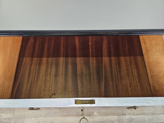 Black White Lacquered Chest with Glass Top and Brass Handles, 1960-ZUW-1798194