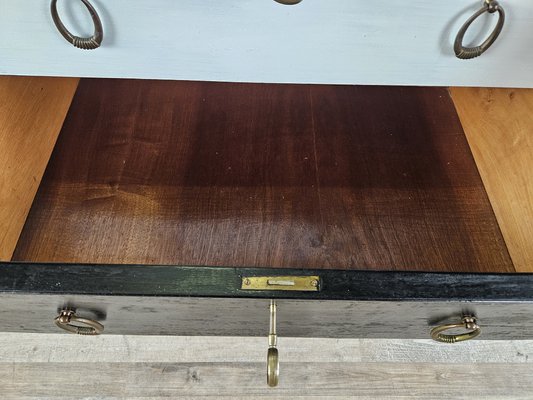 Black White Lacquered Chest with Glass Top and Brass Handles, 1960-ZUW-1798194