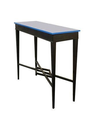 Black Wood and Blue Glass Console Table by Tito Agnoli, 1950s-YUW-2018630