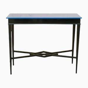 Black Wood and Blue Glass Console Table by Tito Agnoli, 1950s-YUW-2018630