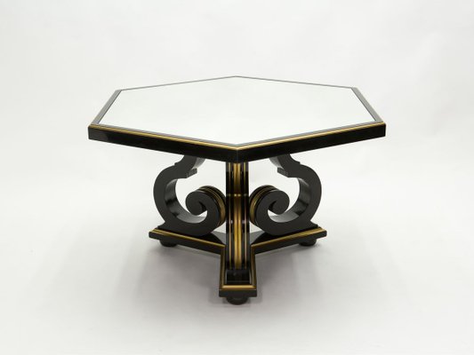 Black Wood and Gold Mirror Dining Table by Maurice Hirsch, 1970s-YJA-858681