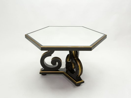 Black Wood and Gold Mirror Dining Table by Maurice Hirsch, 1970s-YJA-858681