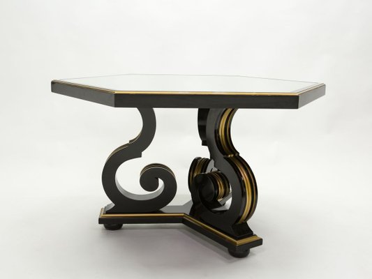 Black Wood and Gold Mirror Dining Table by Maurice Hirsch, 1970s-YJA-858681