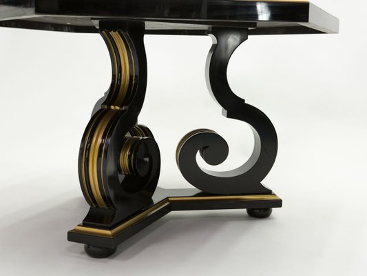 Black Wood and Gold Mirror Dining Table by Maurice Hirsch, 1970s-YJA-858681