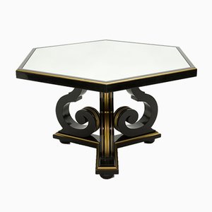 Black Wood and Gold Mirror Dining Table by Maurice Hirsch, 1970s-YJA-858681