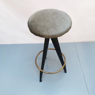 Black Wood & Brass Stool by Paolo Buffa-VJY-1153445