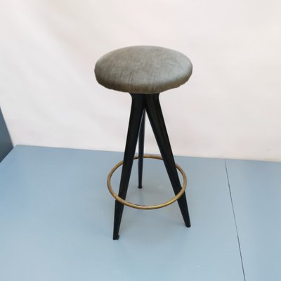 Black Wood & Brass Stool by Paolo Buffa-VJY-1153445