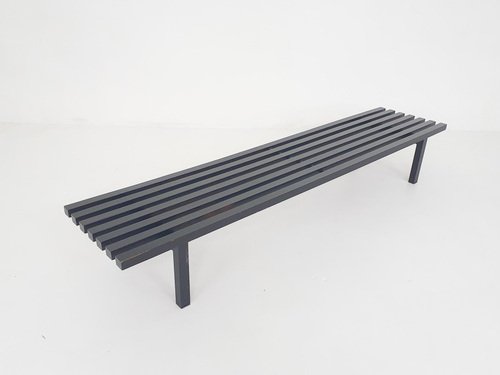 Black Wooden Slat Bench attributed to Wim Wilson and Gijs Bakker for Castelijn, the Netherlands, 1970s