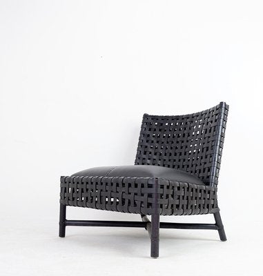 Black Woven Leather Lounge Chairs, Set of 2-NYF-2019037