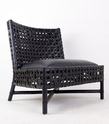 Black Woven Leather Lounge Chairs, Set of 2-NYF-2019037