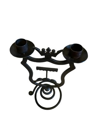 Black Wrought Iron Candleholders with Coats of Arms, Set of 2-FSD-1409207