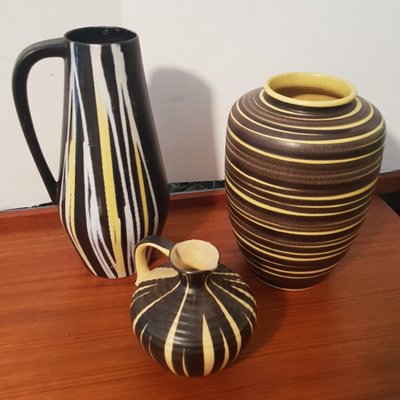 Black & Yellow Ceramic Vases, 1950s, Set of 3-QDP-838528