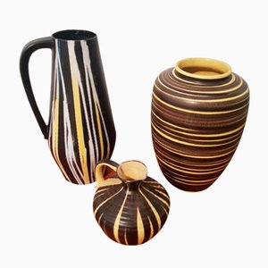 Black & Yellow Ceramic Vases, 1950s, Set of 3-QDP-838528