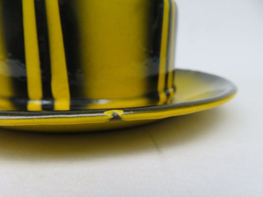 Black & Yellow Enameled Butter Dish with Spray Decoration, 1920s-EY-888819