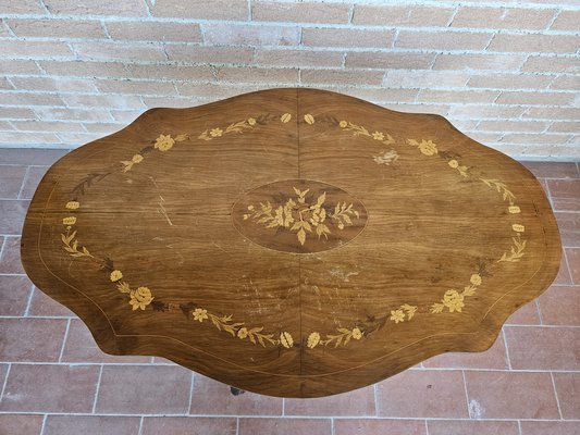 Blond Walnut Biscuit Table with Maple Inlays, Pink Maple and Mahogany, 1940s-ZUW-1799548