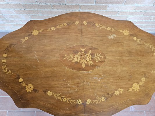 Blond Walnut Biscuit Table with Maple Inlays, Pink Maple and Mahogany, 1940s-ZUW-1799548