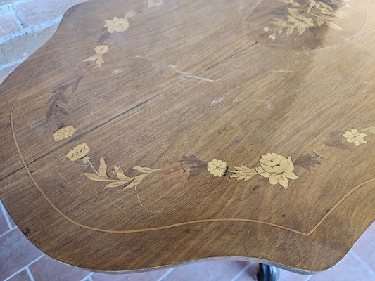 Blond Walnut Biscuit Table with Maple Inlays, Pink Maple and Mahogany, 1940s-ZUW-1799548