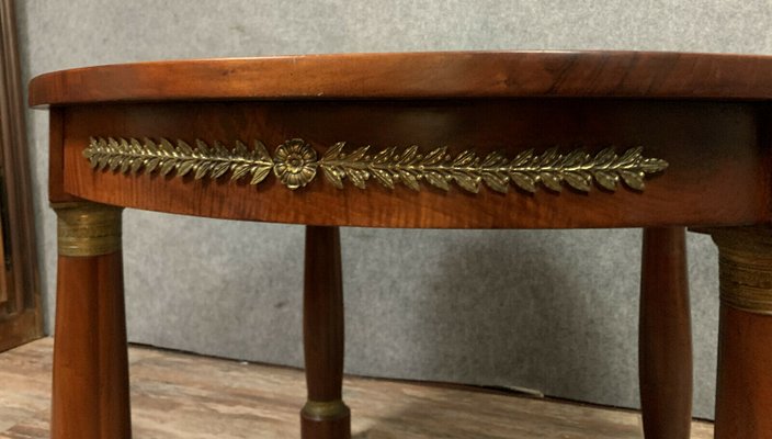 Blond Walnut Empire Table with Golden Bronzes Decor Belt Tray, 1900s-MWB-1145349