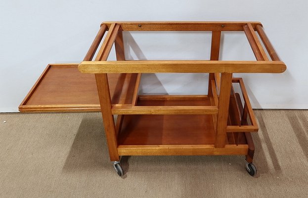 Blonde Mahogany Table with Wheels, 1960s-RVK-1142126