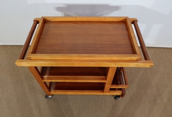 Blonde Mahogany Table with Wheels, 1960s-RVK-1142126