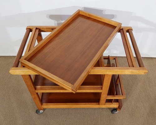 Blonde Mahogany Table with Wheels, 1960s-RVK-1142126