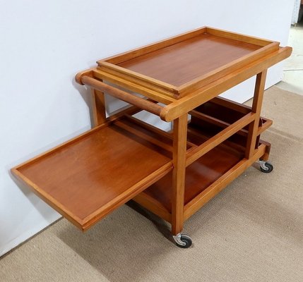 Blonde Mahogany Table with Wheels, 1960s-RVK-1142126