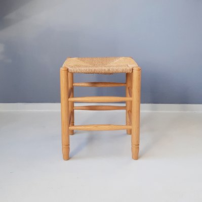 Blonde Wood and Rush Stools, 1970s, Set of 2-SJU-1735517