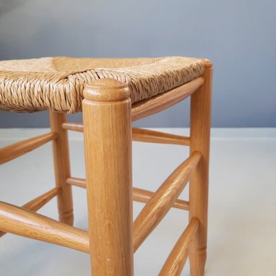 Blonde Wood and Rush Stools, 1970s, Set of 2-SJU-1735517