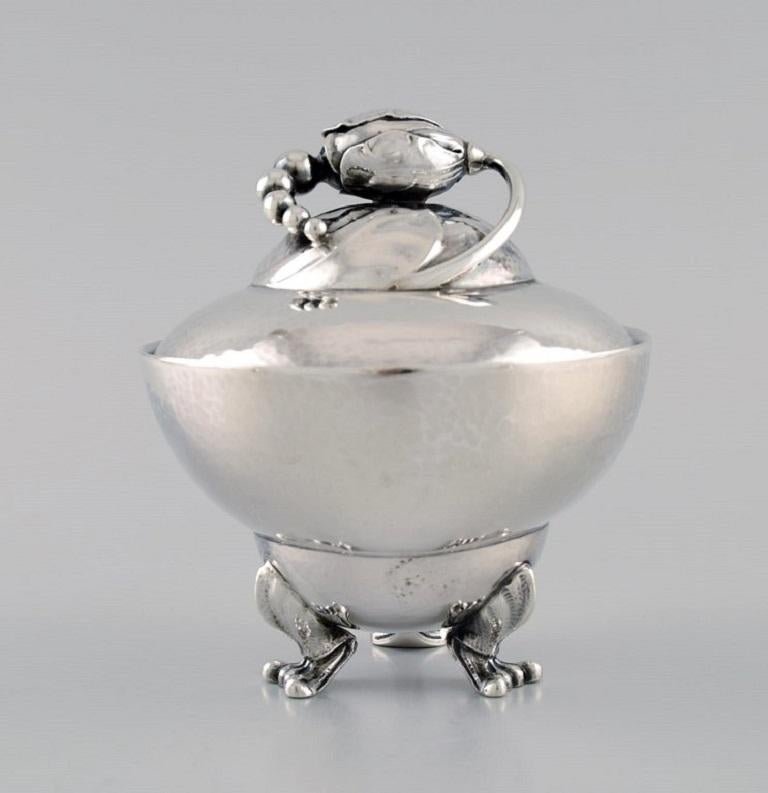 Blossom Sugar Bowl in Hammered Sterling Silver from Georg Jensen, 1920s