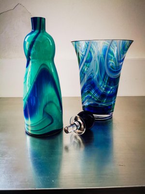 Blown Murano Glass Vase & Bottle by Carlo Moretti, 1980s, Set of 2-KY-963790