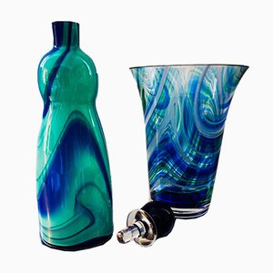 Blown Murano Glass Vase & Bottle by Carlo Moretti, 1980s, Set of 2-KY-963790