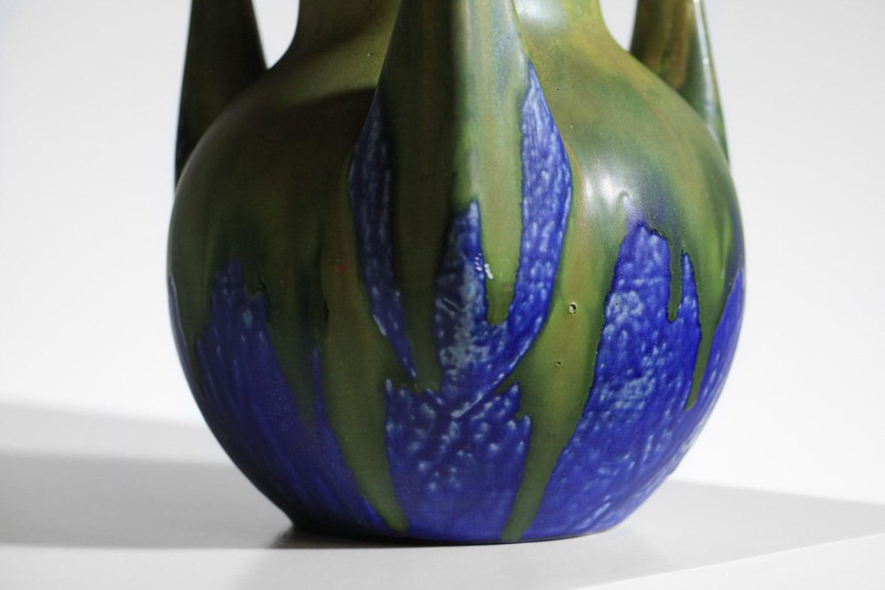 Blue and Green Glazed Free-Form Ceramic Vase by Gilbert Méténier, 1920s