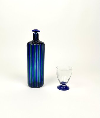 Blue and Green Murano Glass Bottle attributed to Fulvio Bianconi for Venini, Italy, 1988-LYQ-1419251