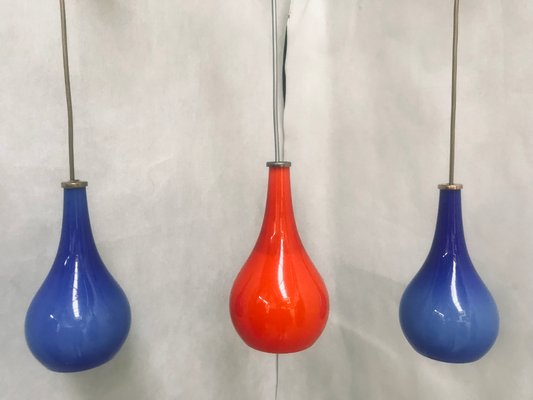 Blue and Red Double-Layered Glass Ceiling Lights, 1970s, Set of 3-WQQ-1377381