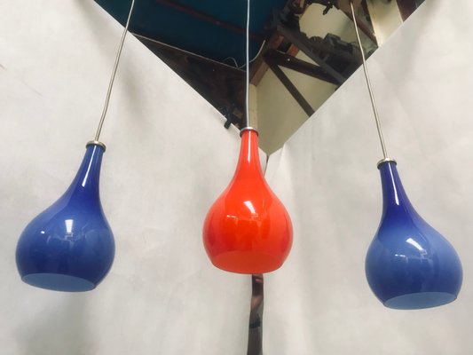 Blue and Red Double-Layered Glass Ceiling Lights, 1970s, Set of 3-WQQ-1377381