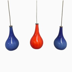 Blue and Red Double-Layered Glass Ceiling Lights, 1970s, Set of 3-WQQ-1377381