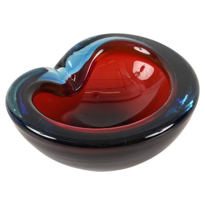 Blue and Red Sommerso Murano Glass Heart-Shaped Bowl by Flavio Poli, Italy, 1960s-JDR-1817230