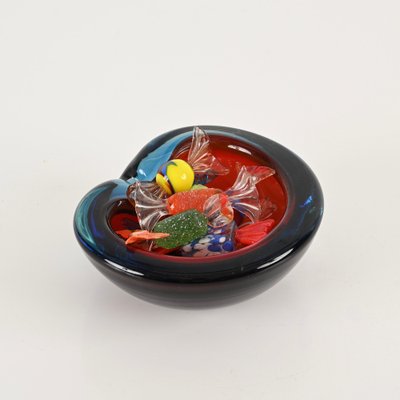 Blue and Red Sommerso Murano Glass Heart-Shaped Bowl by Flavio Poli, Italy, 1960s-JDR-1817230