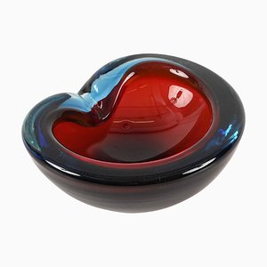 Blue and Red Sommerso Murano Glass Heart-Shaped Bowl by Flavio Poli, Italy, 1960s-JDR-1817230