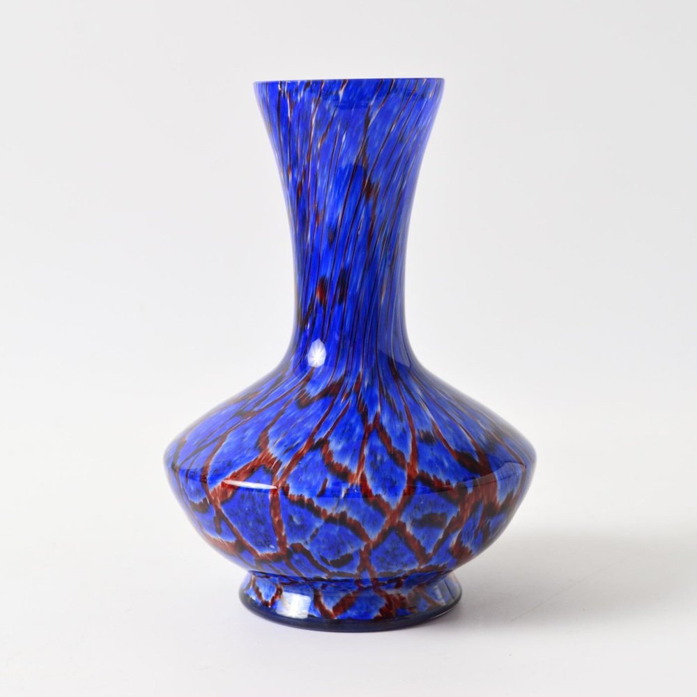 Blue and Red Spatter Glass Vase from Wilhelm Kralik, 1920s