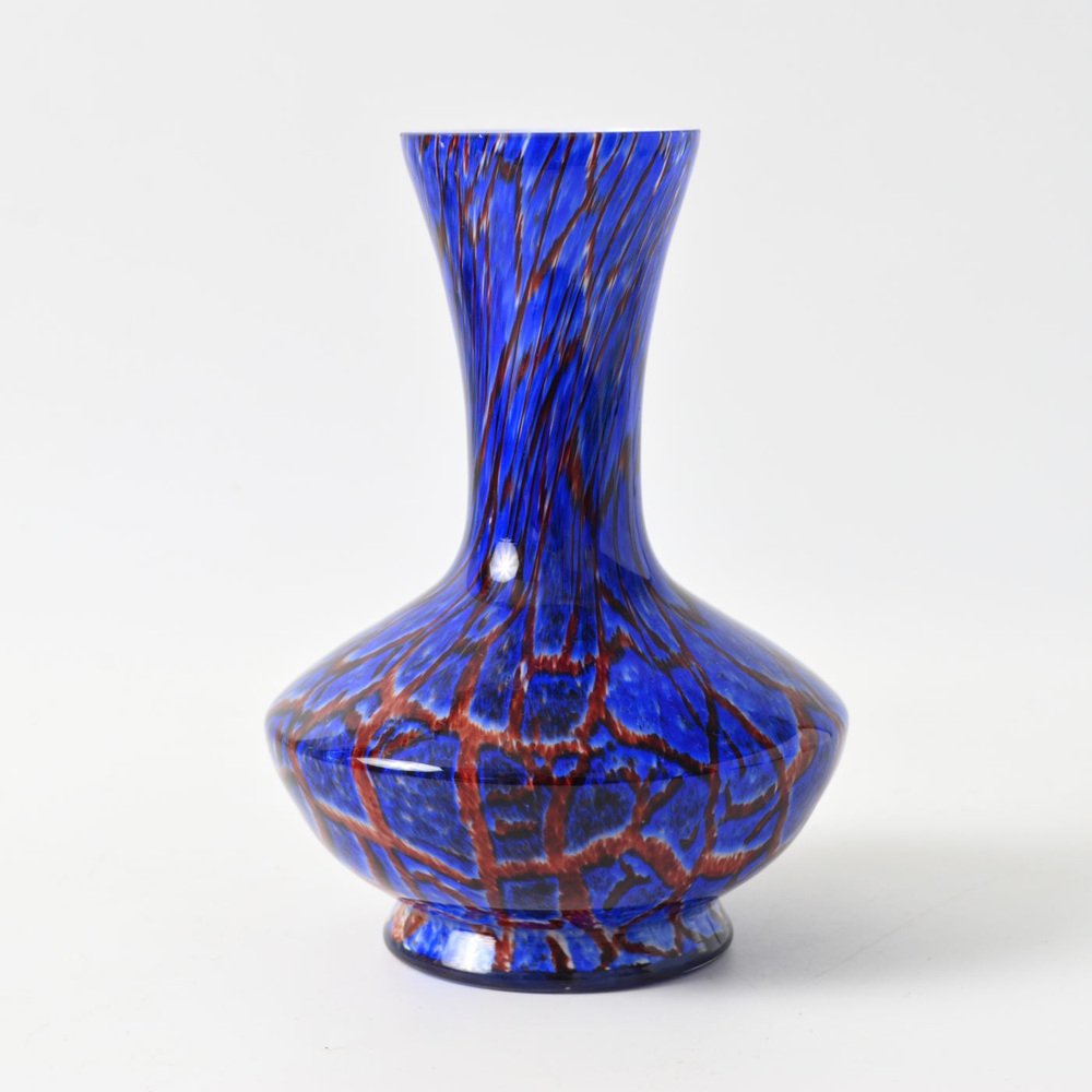 Blue and Red Spatter Glass Vase from Wilhelm Kralik, 1920s