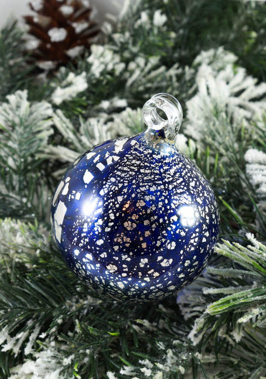 Blue and Silver Christmas Ball Blue from Made Murano Glass