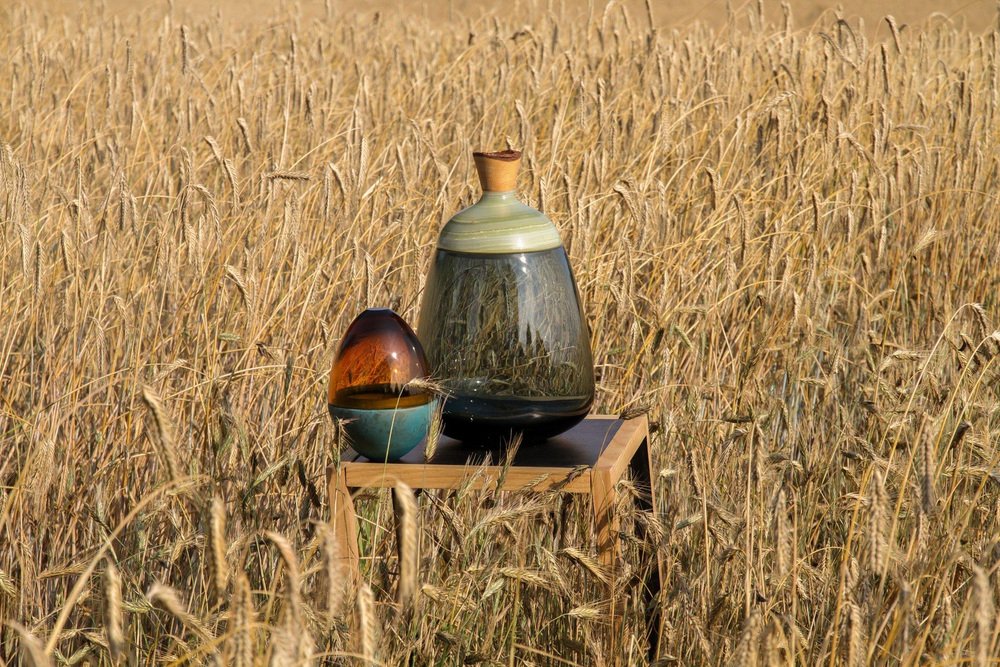 Blue and Soapstone Terra Stacking Vessel by Pia Wüstenberg