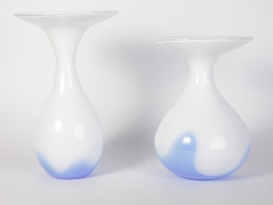 Blue and White Glass Bowl and Vase Set from Egermann, 1980s, Set of 4-IND-546938