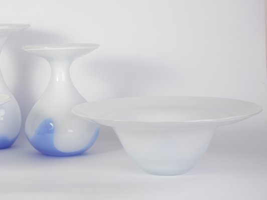 Blue and White Glass Bowl and Vase Set from Egermann, 1980s, Set of 4-IND-546938